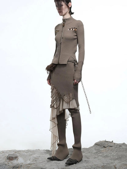 Lunar Node Beaded Lace Knit Cropped Cardigan