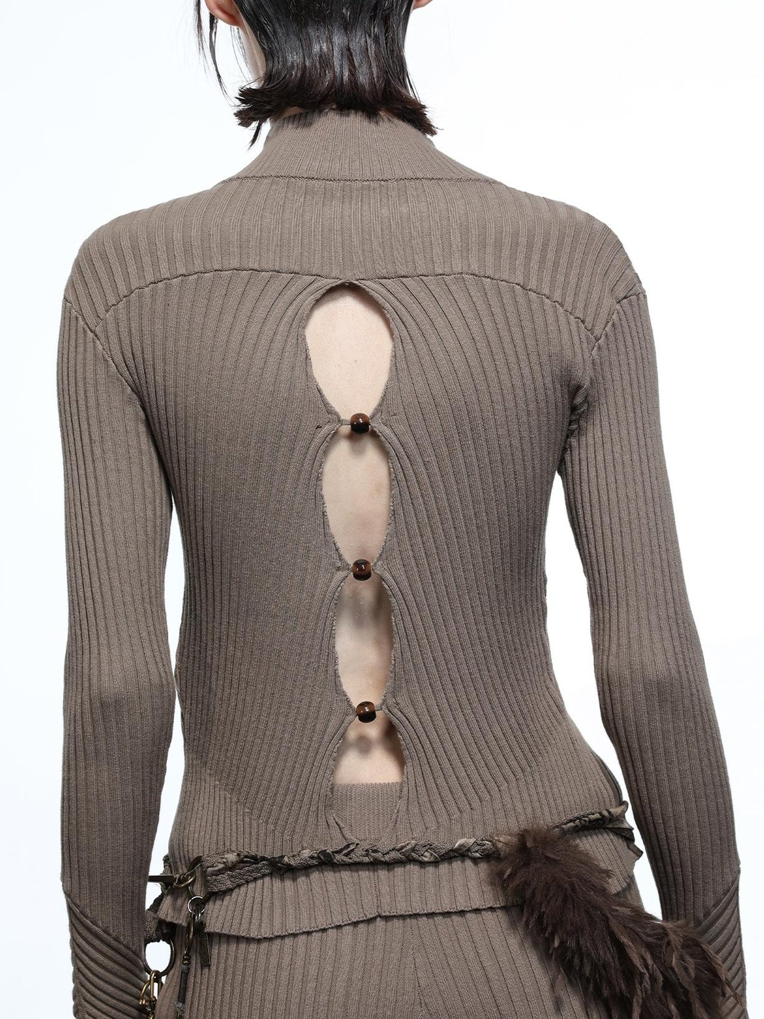 NN NORTH NODE Lunar Node Beaded Lace Knit Cropped Cardigan