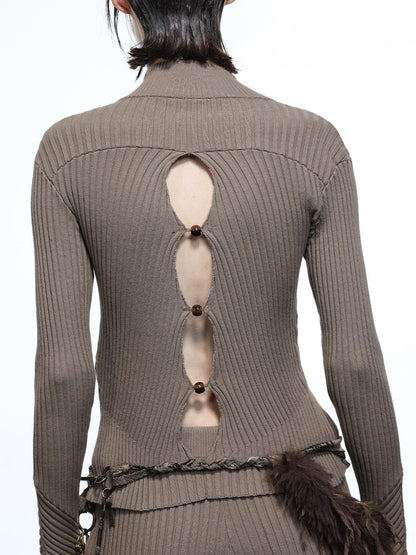 NN NORTH NODE Lunar Node Beaded Lace Knit Cropped Cardigan