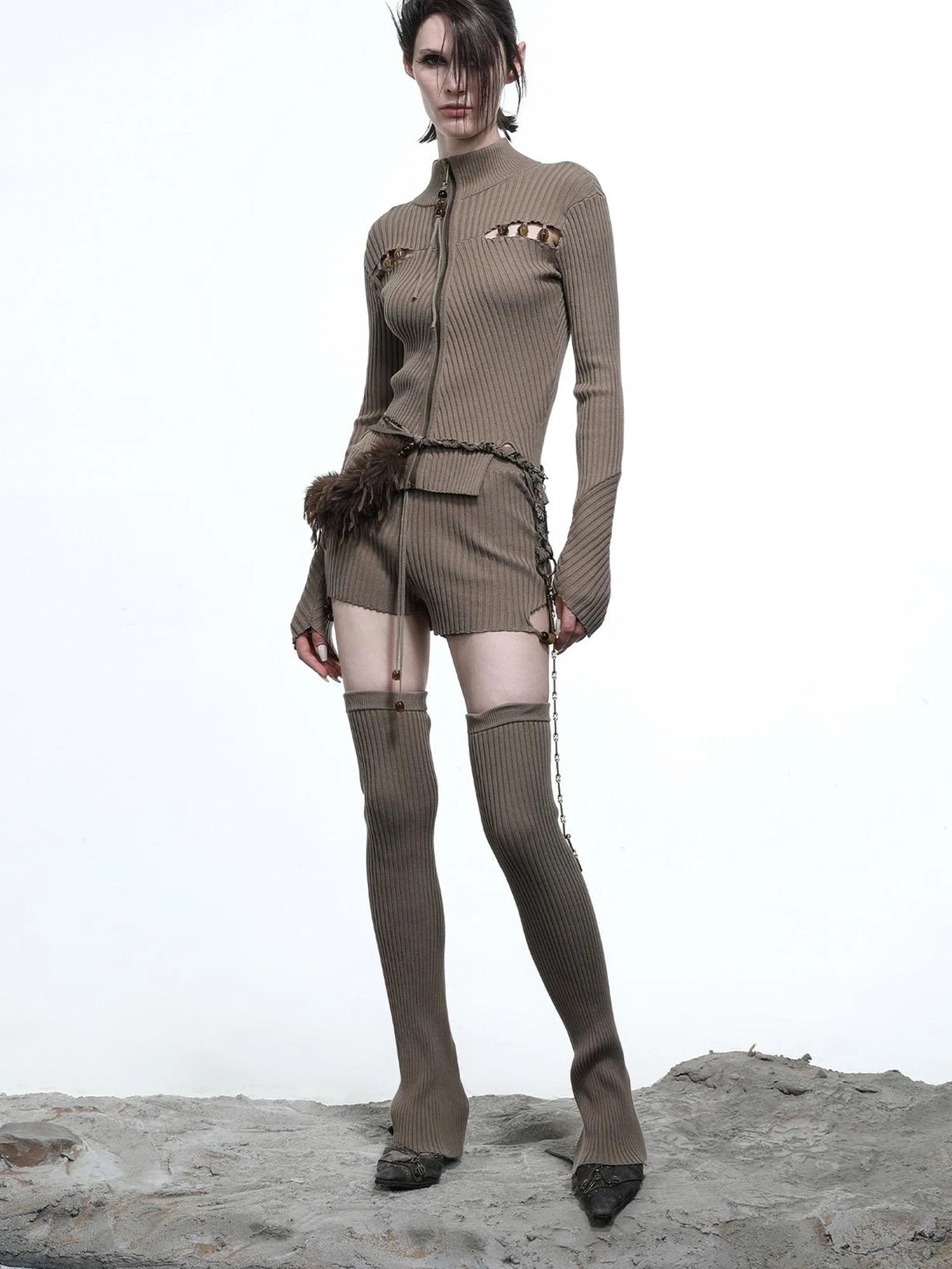 Lunar Node Beaded Lace Knit Cropped Cardigan