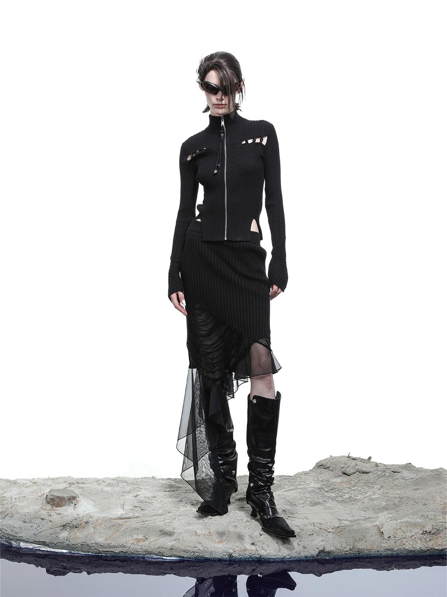 Lunar Node Beaded Lace Knit Cropped Cardigan