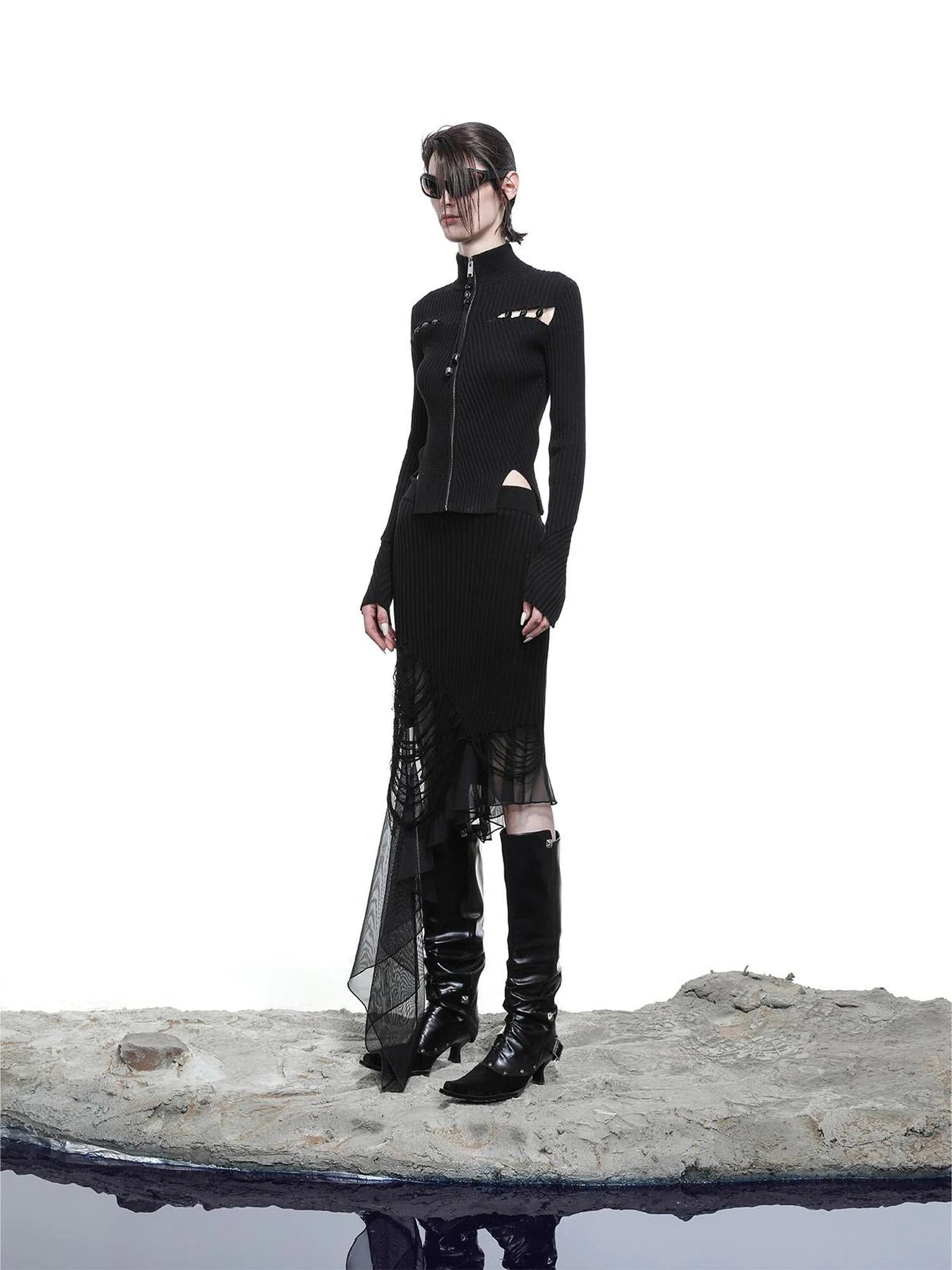 Lunar Node Beaded Lace Knit Cropped Cardigan