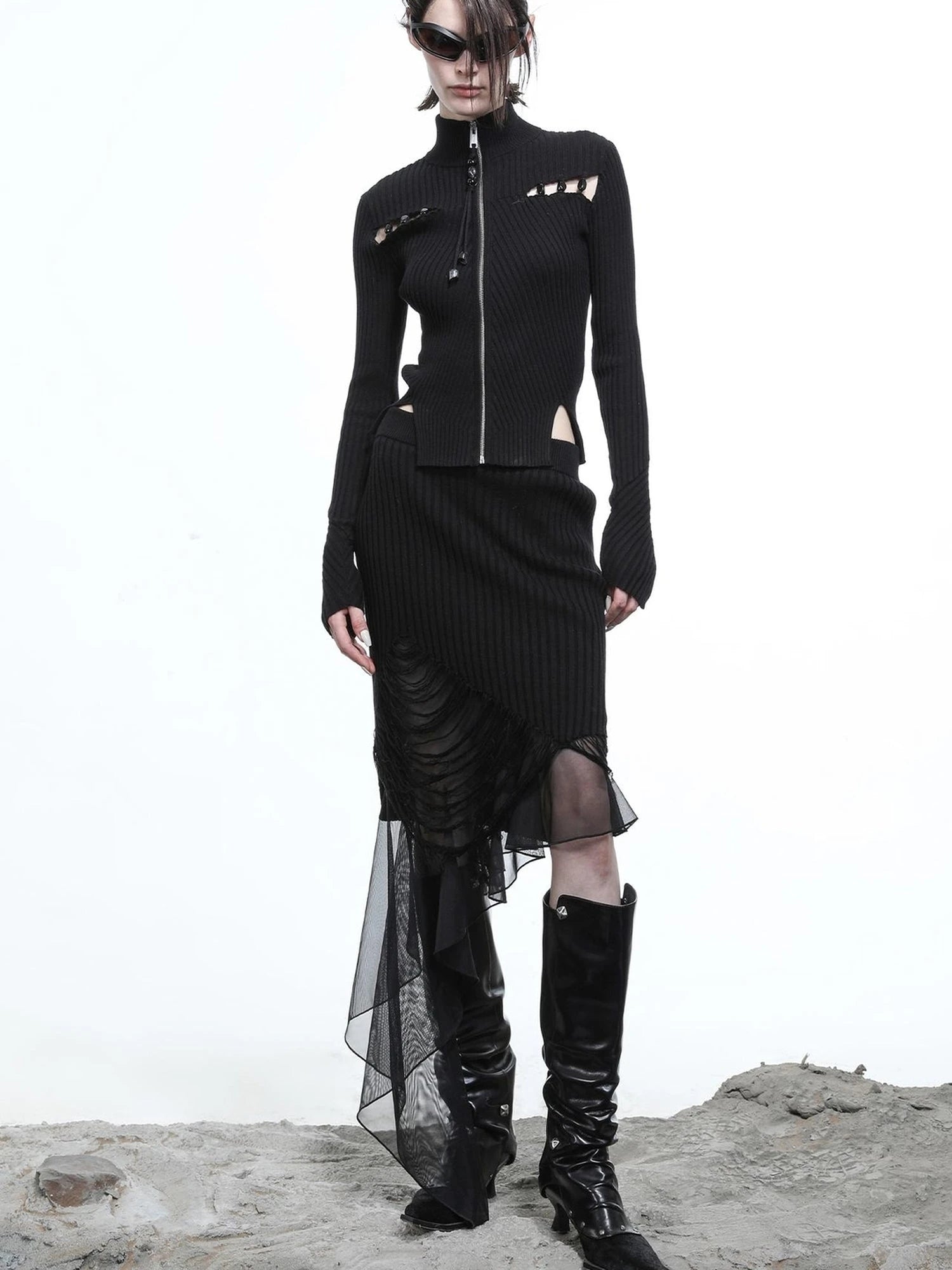 Lunar Node Beaded Lace Knit Cropped Cardigan