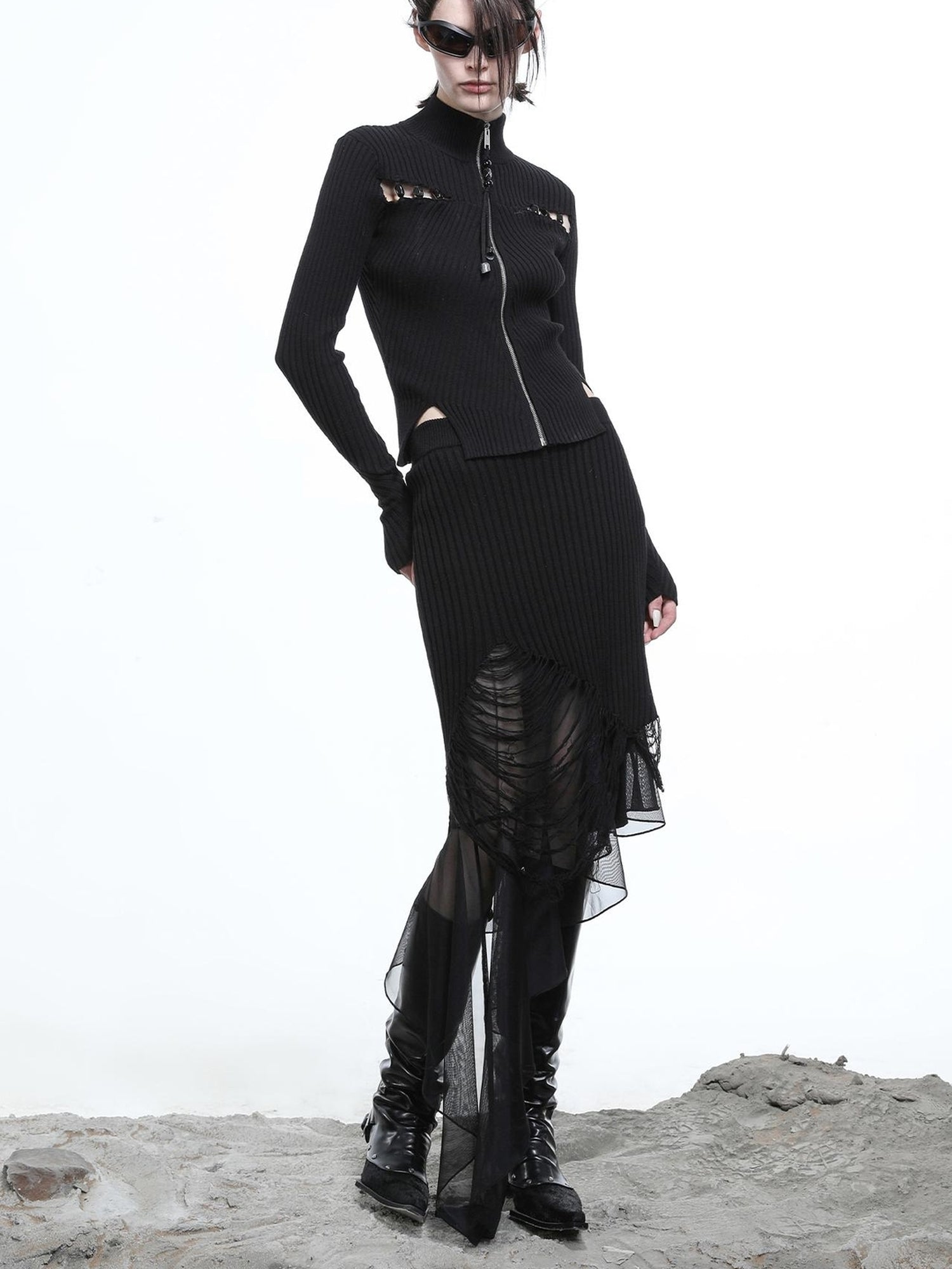 NN NORTH NODE Lunar Node Beaded Lace Knit Cropped Cardigan