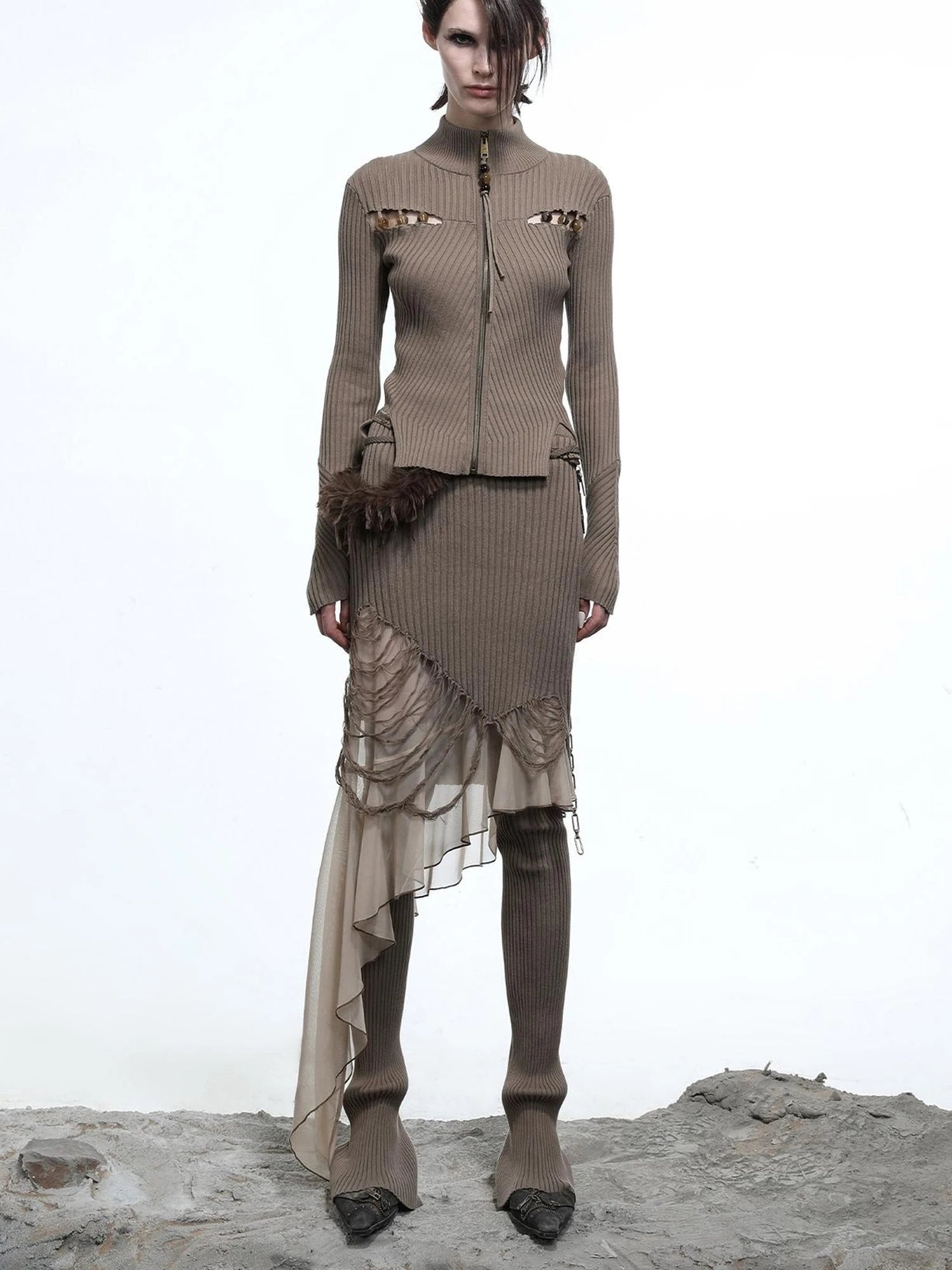 Lunar Node Beaded Lace Knit Cropped Cardigan