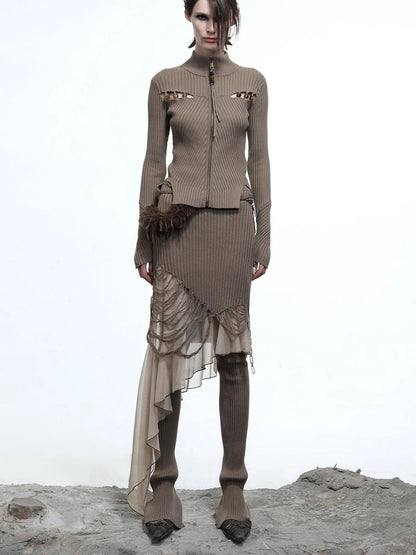 Lunar Node Beaded Lace Knit Cropped Cardigan