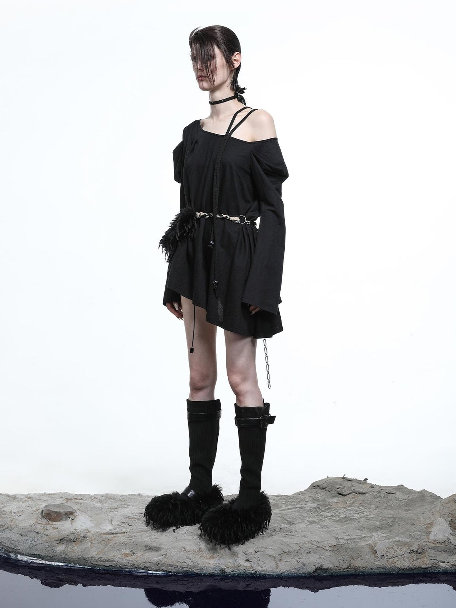 NN NORTH NODE Lunar Shoulder Draped Knit Tunic