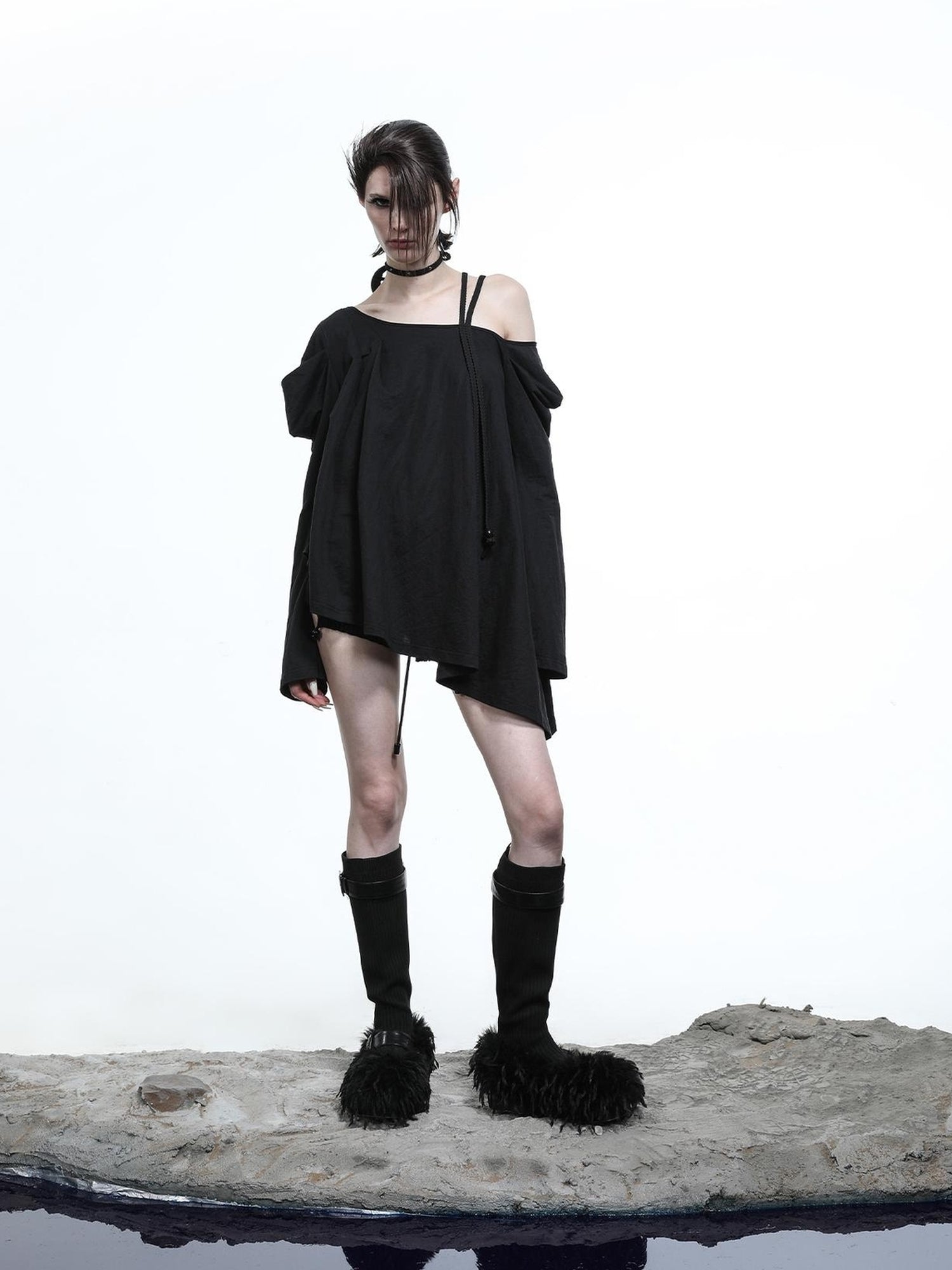 NN NORTH NODE Lunar Shoulder Draped Knit Tunic