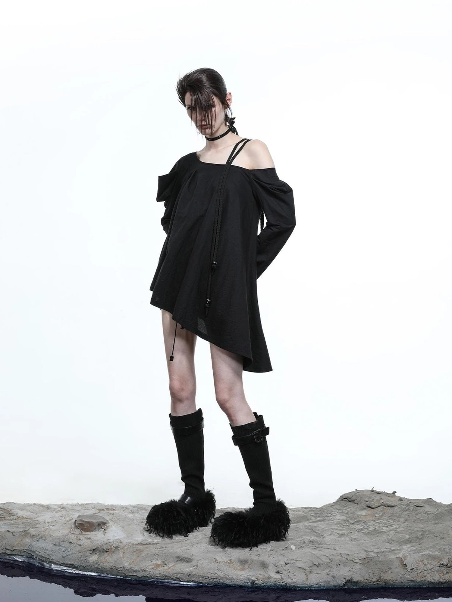 Lunar Shoulder Draped Knit Tunic