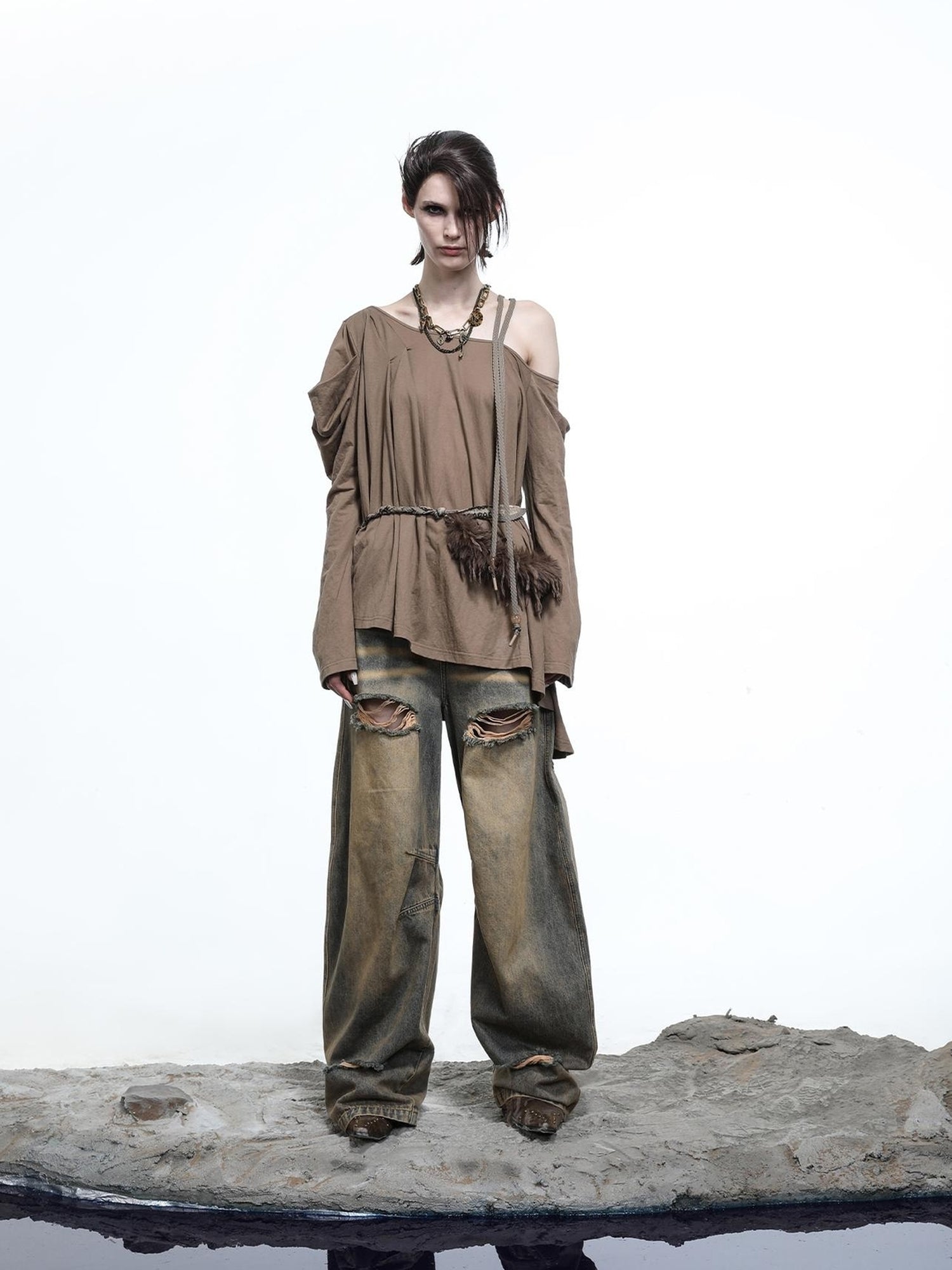 NN NORTH NODE Lunar Shoulder Draped Knit Tunic