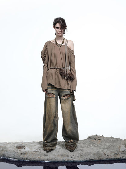 NN NORTH NODE Lunar Shoulder Draped Knit Tunic