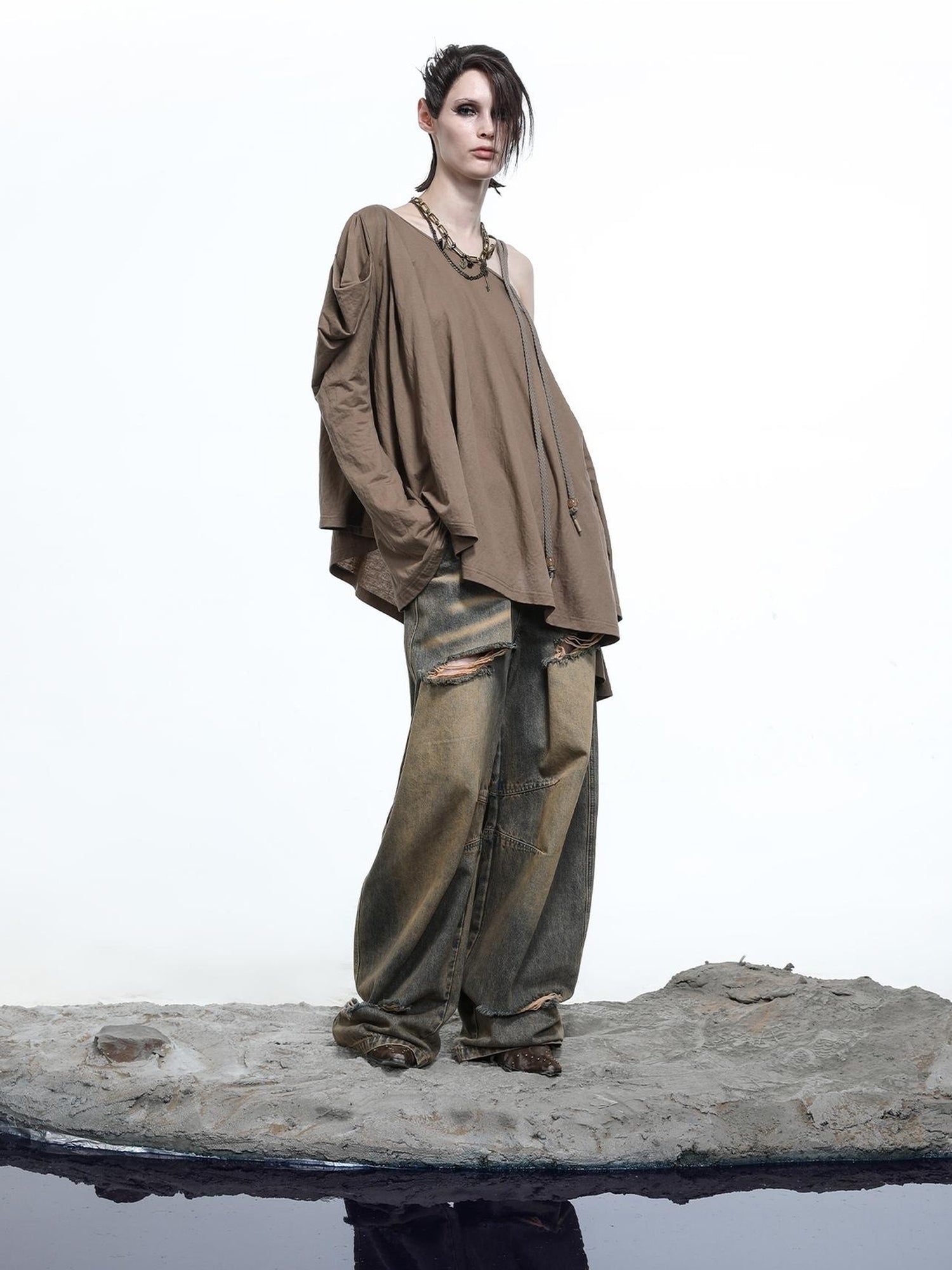 NN NORTH NODE Lunar Shoulder Draped Knit Tunic