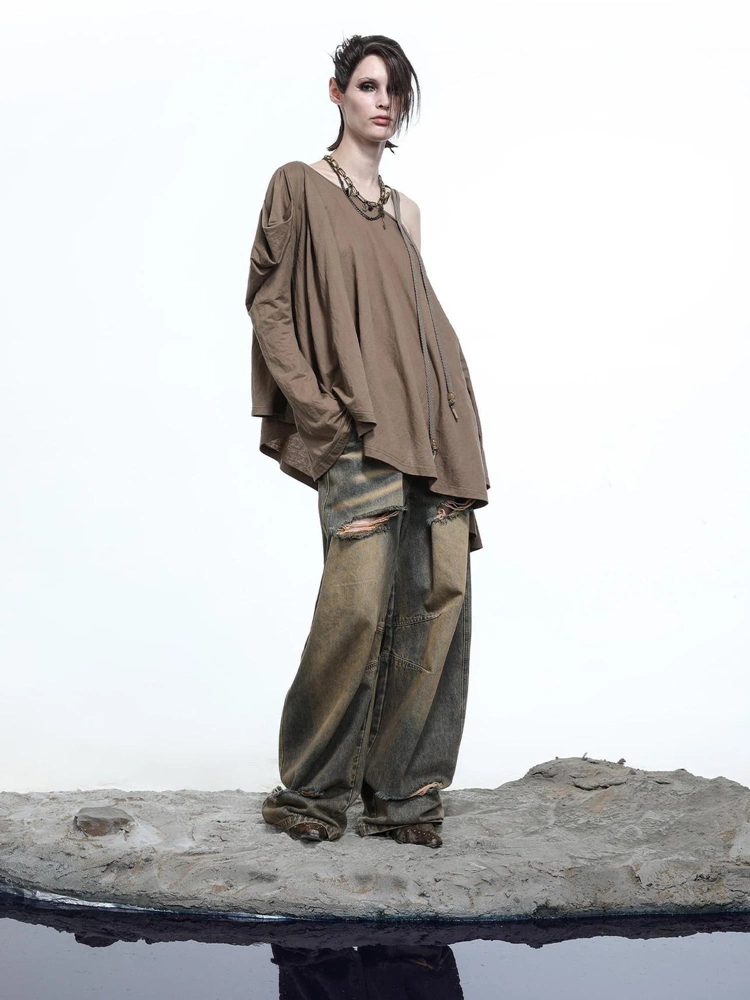 Lunar Shoulder Draped Knit Tunic