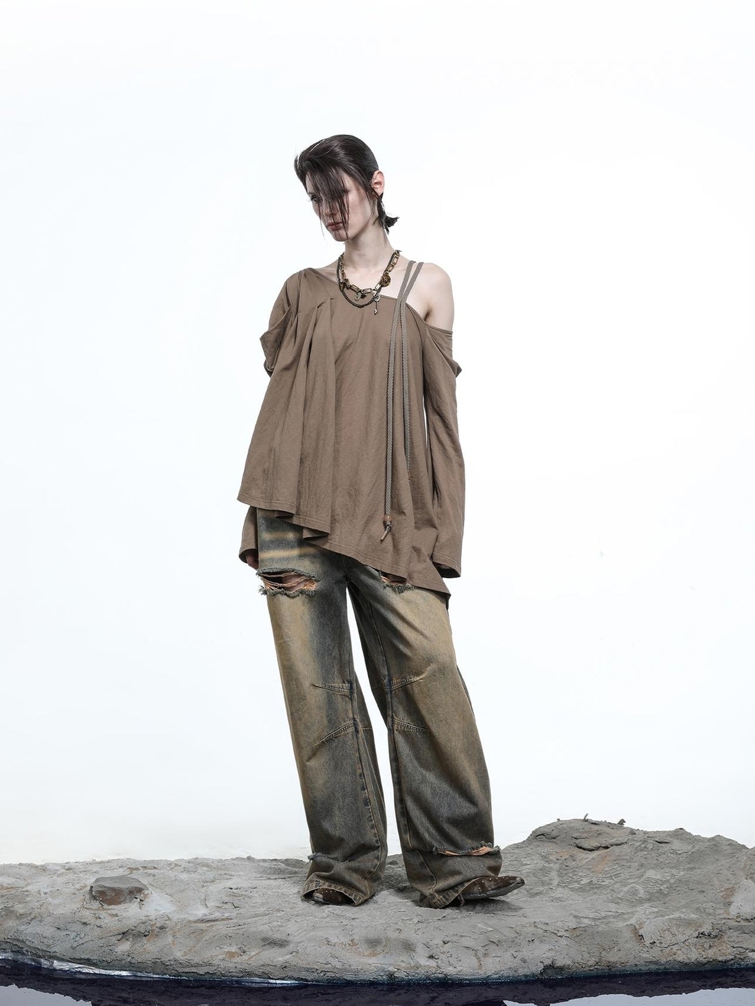 NN NORTH NODE Lunar Shoulder Draped Knit Tunic
