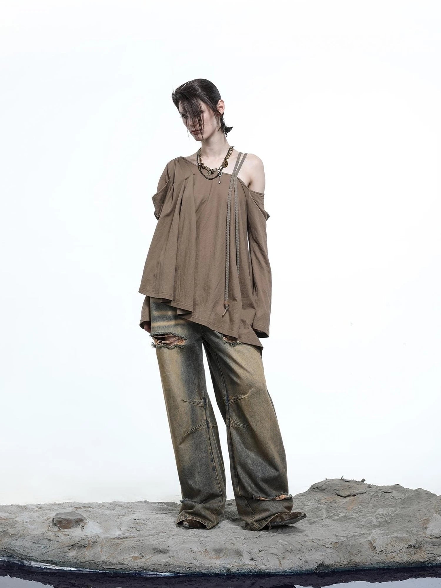 Lunar Shoulder Draped Knit Tunic
