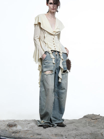 NN NORTH NODE Lycocell Asymmetrical Hem Knit Cardigan