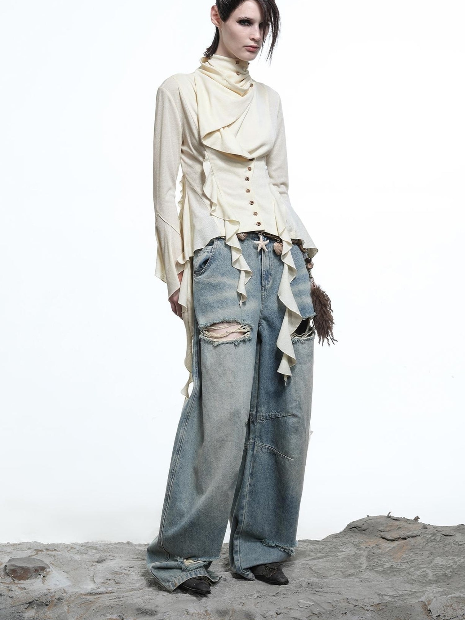 NN NORTH NODE Lycocell Asymmetrical Hem Knit Cardigan