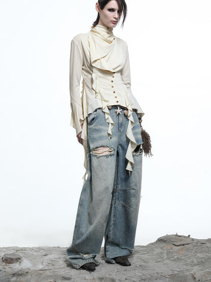 NN NORTH NODE Lycocell Asymmetrical Hem Knit Cardigan