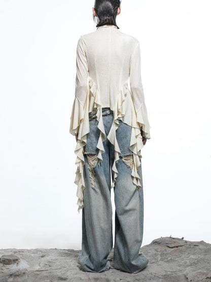 NN NORTH NODE Lycocell Asymmetrical Hem Knit Cardigan