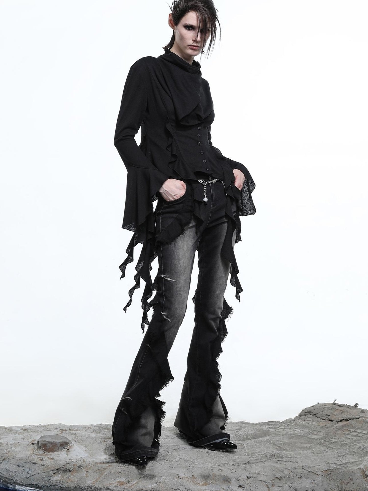 NN NORTH NODE Lycocell Asymmetrical Hem Knit Cardigan