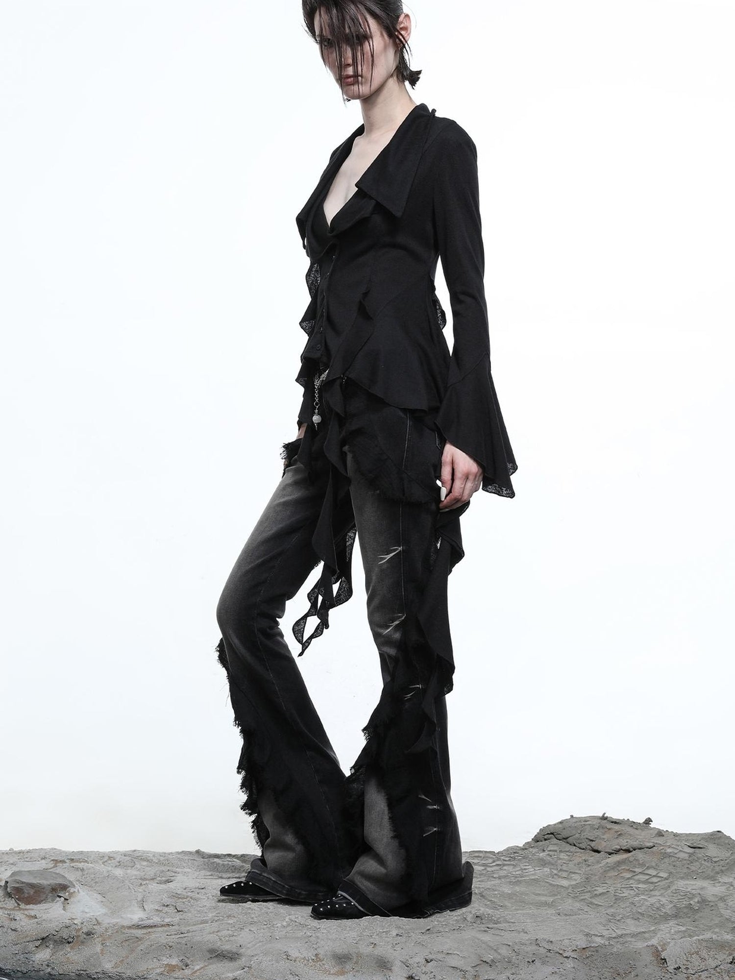 NN NORTH NODE Lycocell Asymmetrical Hem Knit Cardigan