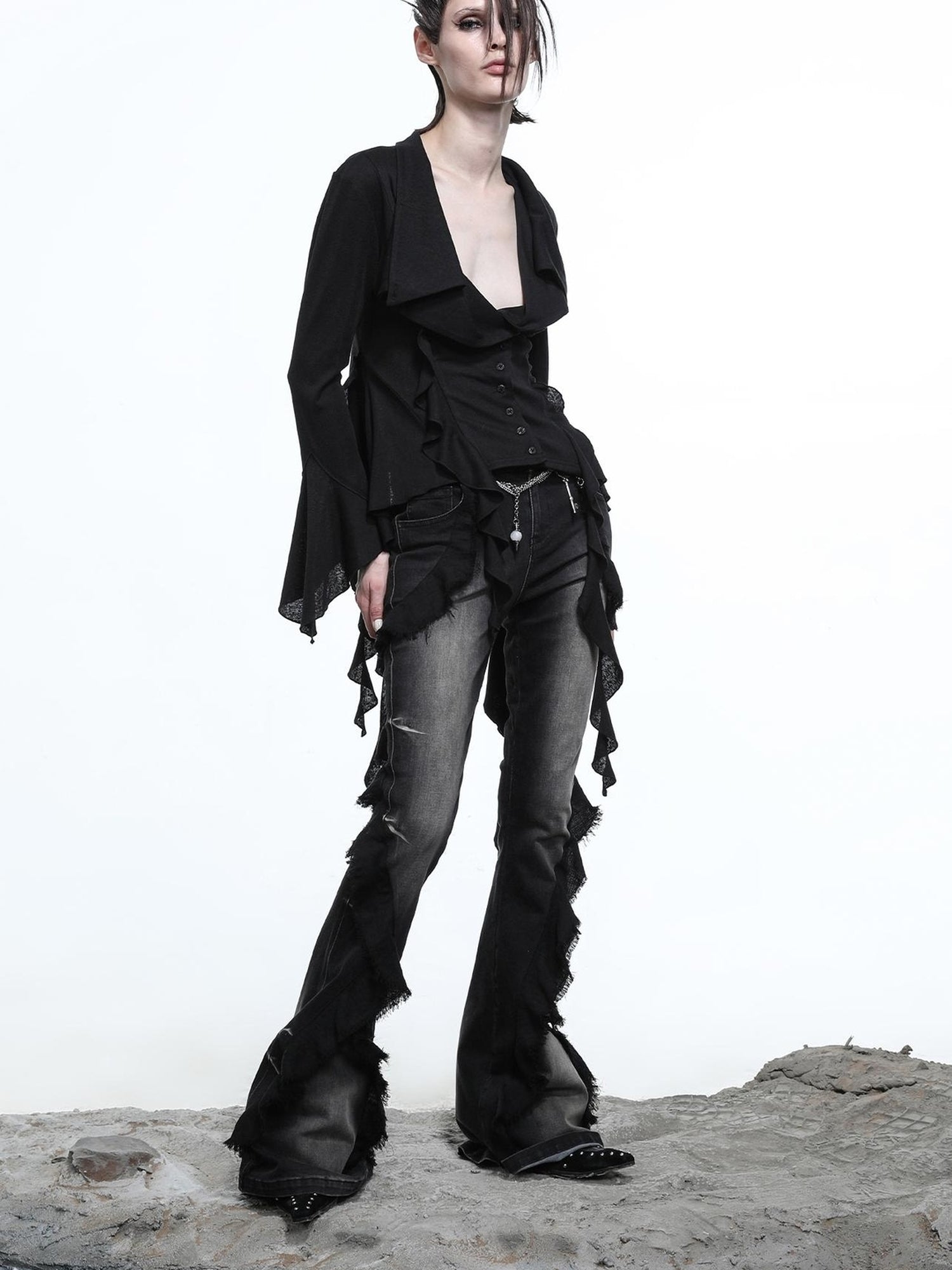 NN NORTH NODE Lycocell Asymmetrical Hem Knit Cardigan