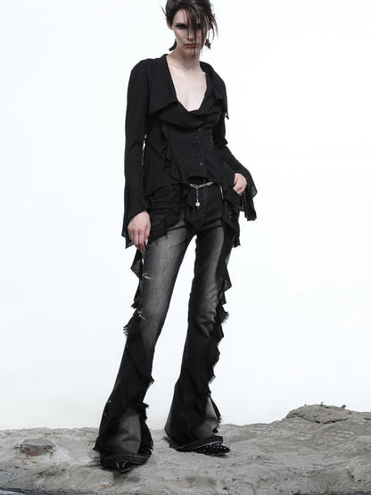 NN NORTH NODE Lycocell Asymmetrical Hem Knit Cardigan