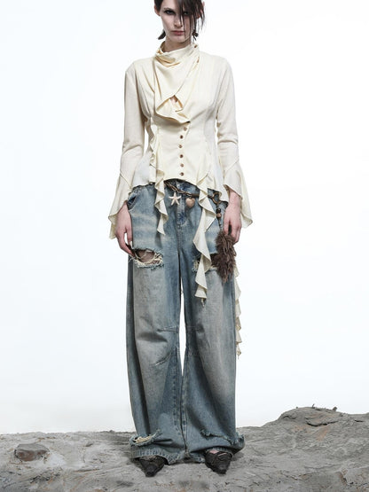 NN NORTH NODE Lycocell Asymmetrical Hem Knit Cardigan
