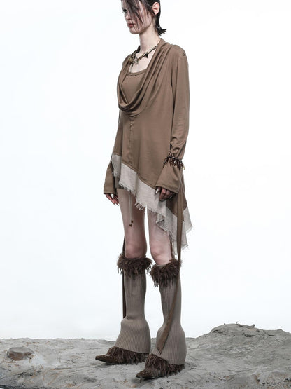 NN NORTH NODE Lyocell Draped Asymmetric Hem Knit T-shirt