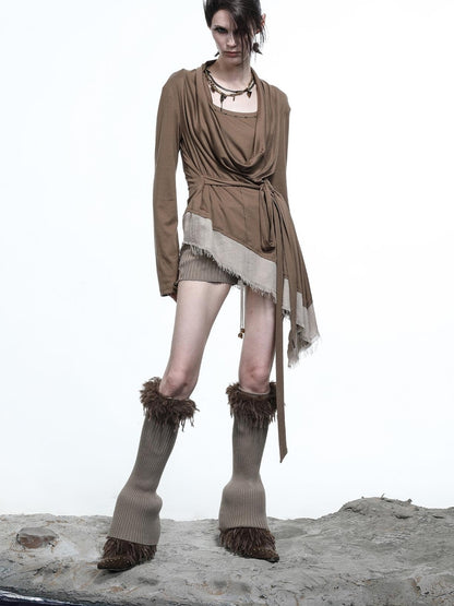 NN NORTH NODE Lyocell Draped Asymmetric Hem Knit T-shirt