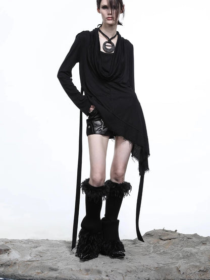 Lyocell Draped Asymmetric Hem Knit T-shirt