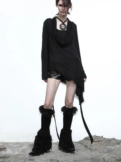 Lyocell Draped Asymmetric Hem Knit T-shirt