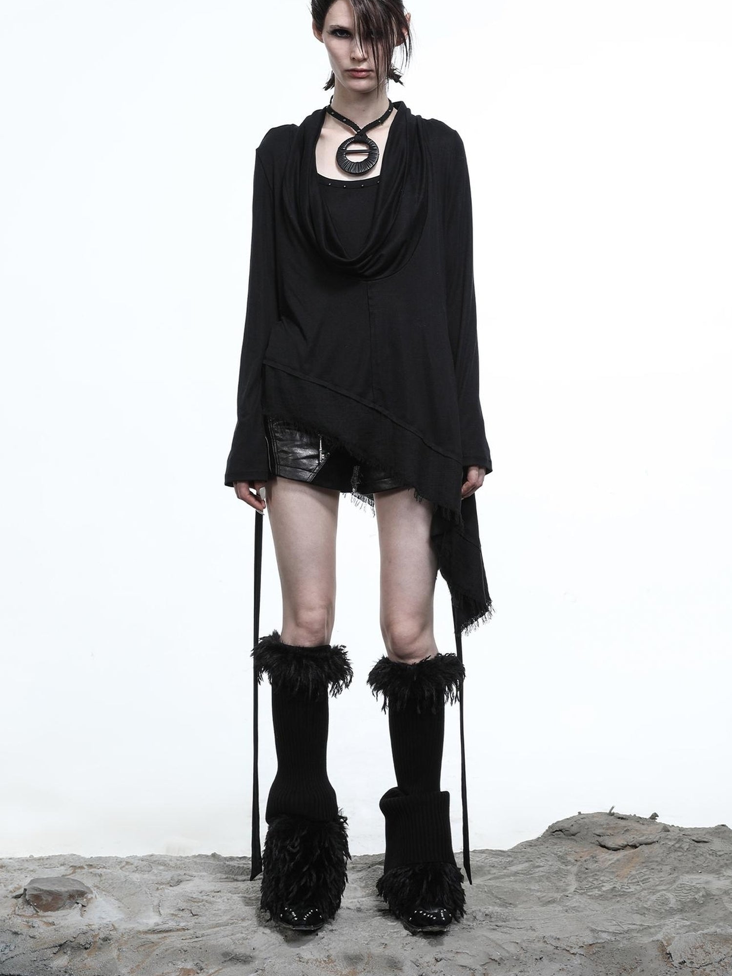 NN NORTH NODE Lyocell Draped Asymmetric Hem Knit T-shirt