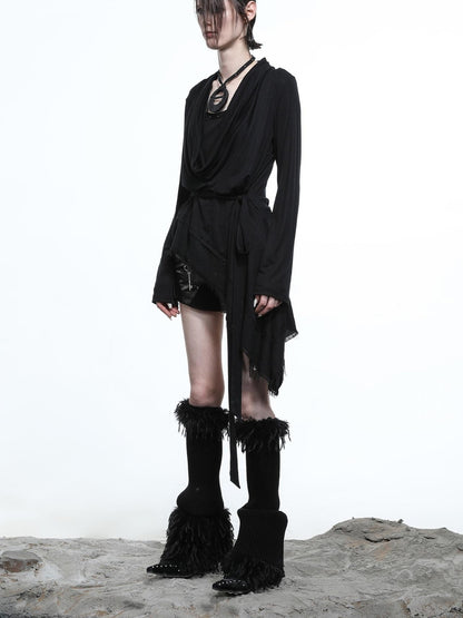 NN NORTH NODE Lyocell Draped Asymmetric Hem Knit T-shirt