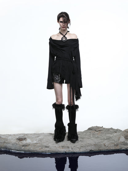 NN NORTH NODE Lyocell Draped Asymmetric Hem Knit T-shirt