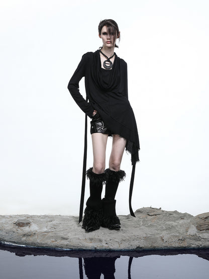 NN NORTH NODE Lyocell Draped Asymmetric Hem Knit T-shirt