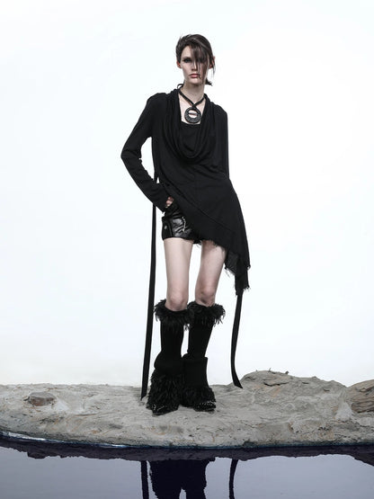 Lyocell Draped Asymmetric Hem Knit T-shirt