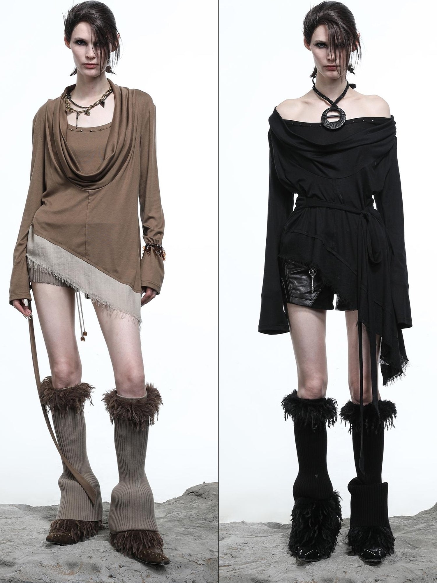 NN NORTH NODE Lyocell Draped Asymmetric Hem Knit T-shirt