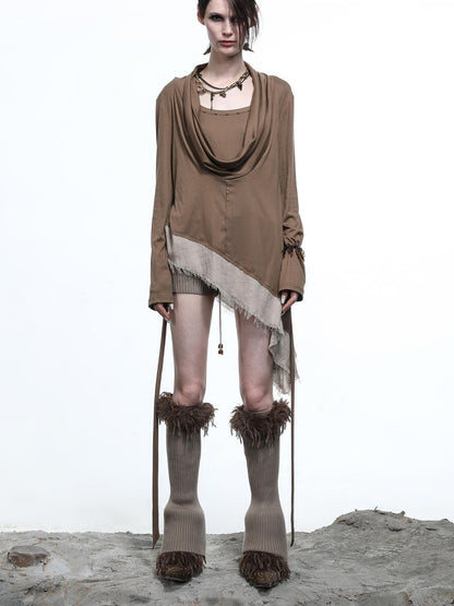 NN NORTH NODE Lyocell Draped Asymmetric Hem Knit T-shirt