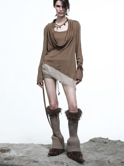 NN NORTH NODE Lyocell Draped Asymmetric Hem Knit T-shirt
