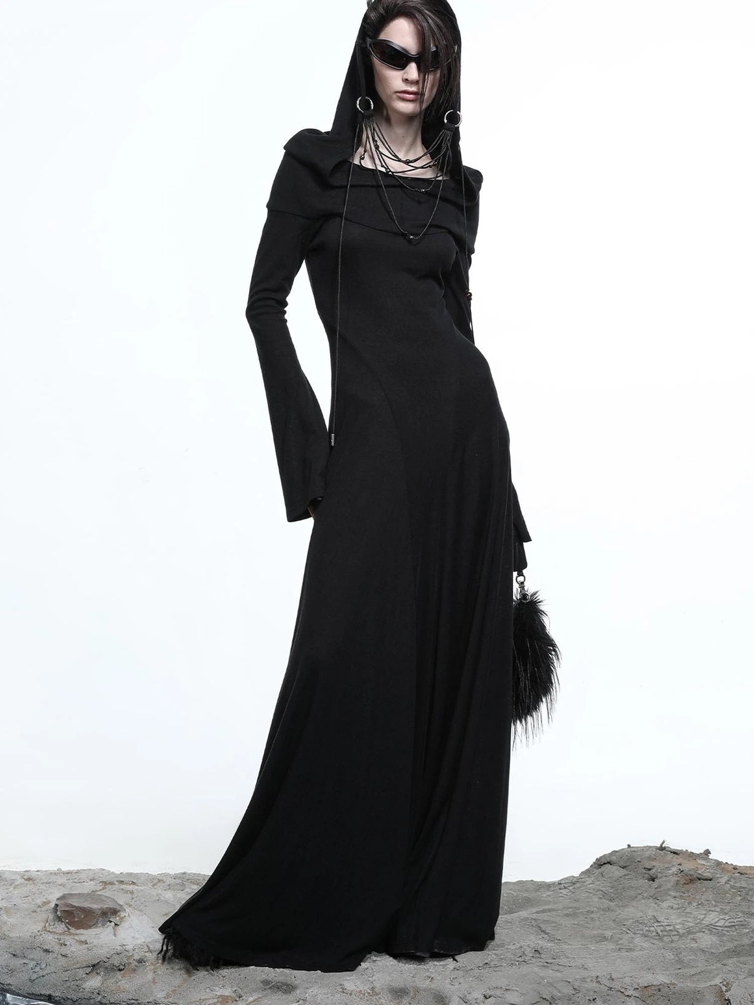 Lyocell Hooded Maxi Dress with Convertible Styles