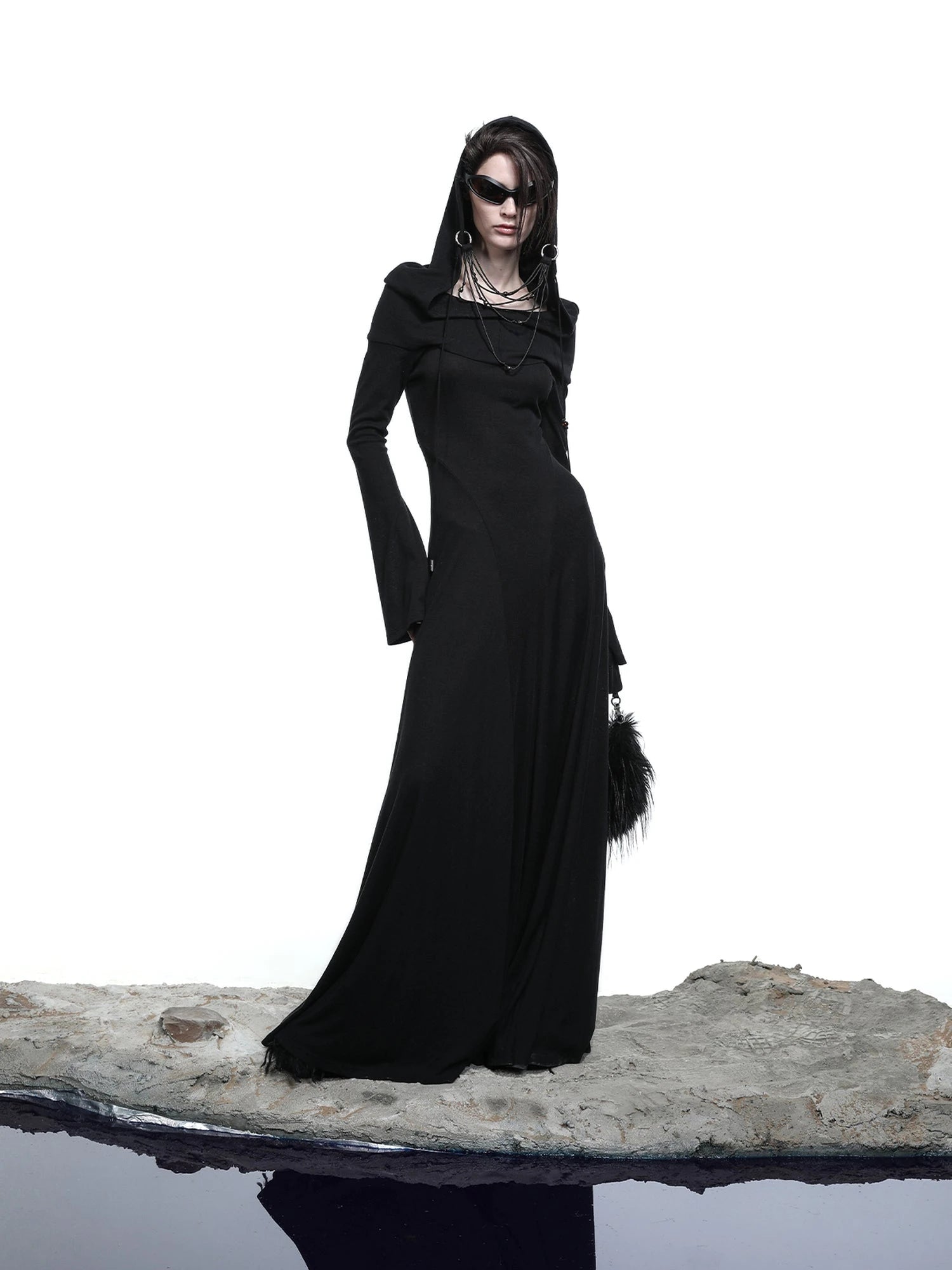 Lyocell Hooded Maxi Dress with Convertible Styles