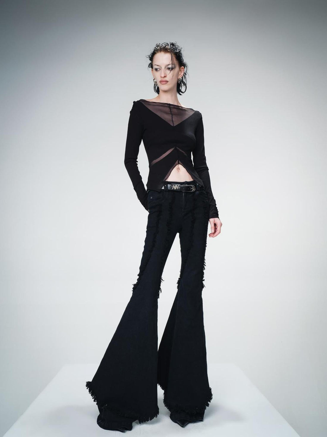 UpdateNN NORTH NODE Mesh Panel Knit Top With Color Block Design