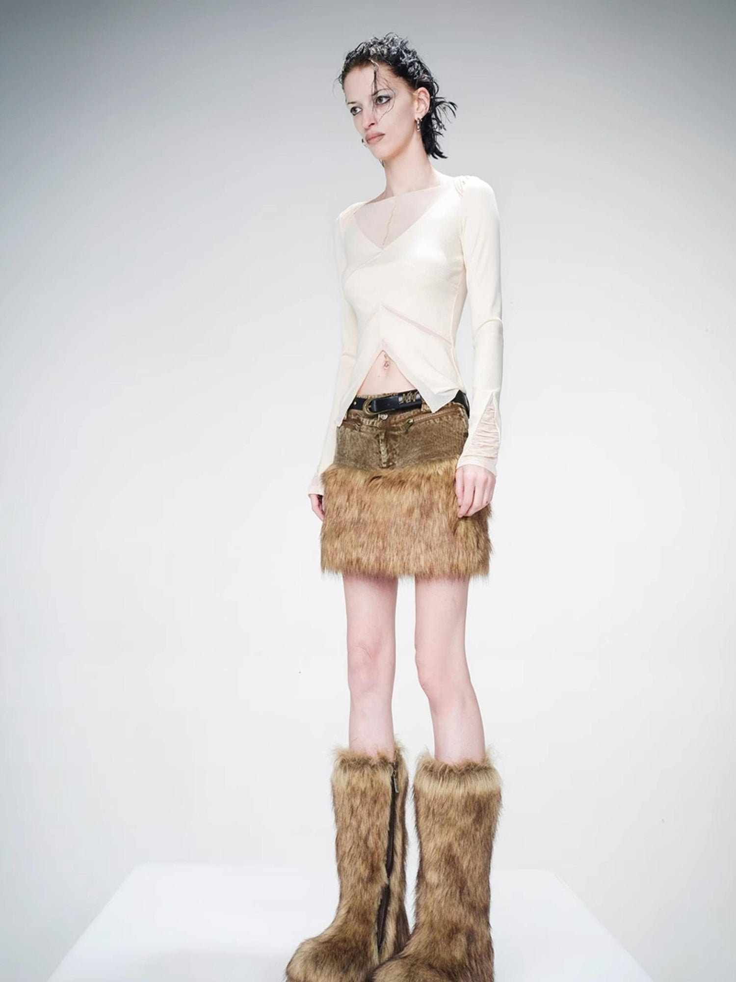 UpdateNN NORTH NODE Mesh Panel Knit Top With Color Block Design