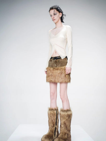 UpdateNN NORTH NODE Mesh Panel Knit Top With Color Block Design