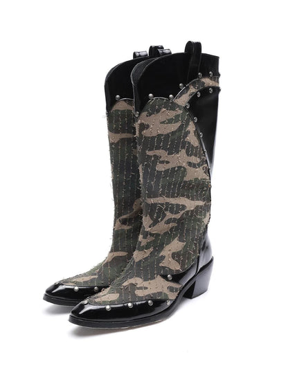 Mid Calf Camo Rivet Combat Boots