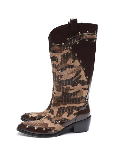 Mid Calf Camo Rivet Combat Boots