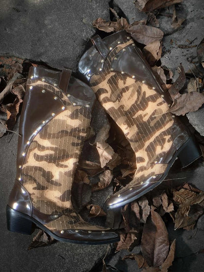 Mid Calf Camo Rivet Combat Boots