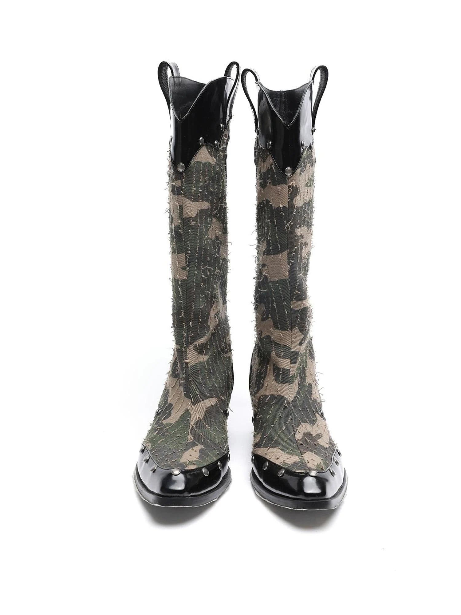 Mid Calf Camo Rivet Combat Boots