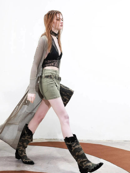 Mid Calf Camo Rivet Combat Boots